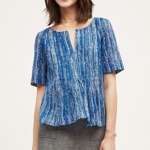 Anthro Maeve Orchid Island Blue and White Blouse